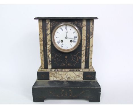 Two train black slate mantle clock, 35cm high