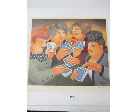 A signed coloured print after Beryl Cook showing four ladies playing cards, signed bottom right, published by the Alexander G