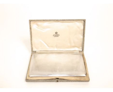 An Asprey of London silver engine turned cigarette case, with gilt interior, Birmingham 1936, with original pouch and box, 7o