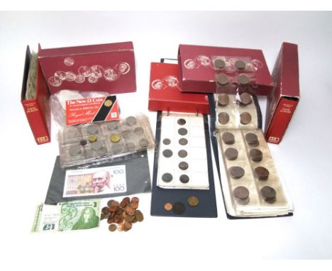Four coin albums containing a mixed collection of mainly English coinage, 19th century and later mainly copper and later, pos