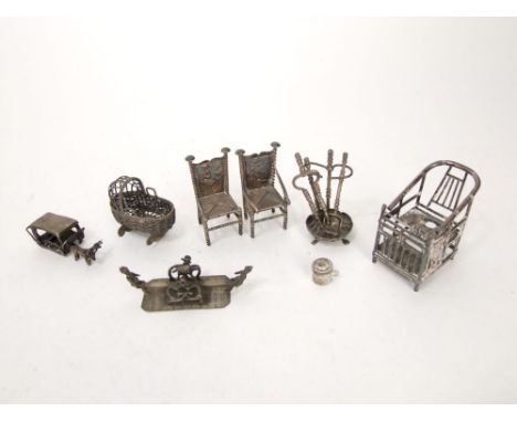 A mixed collection of silver and white metal to include novelty silver bayonet, further white metal companion set, Chinese wh