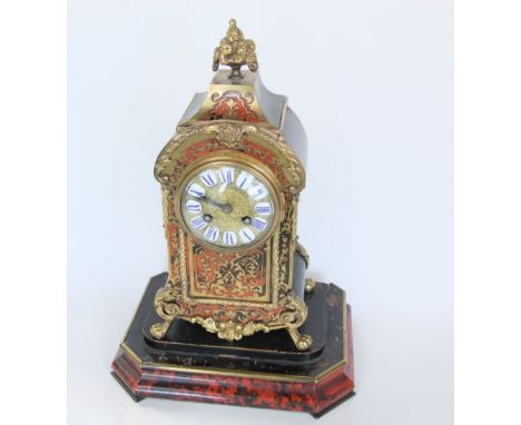 Good French Boulle work mantle clock with two train gilt dial fitted with enamel Roman numerals, the movement stamped A D Mou