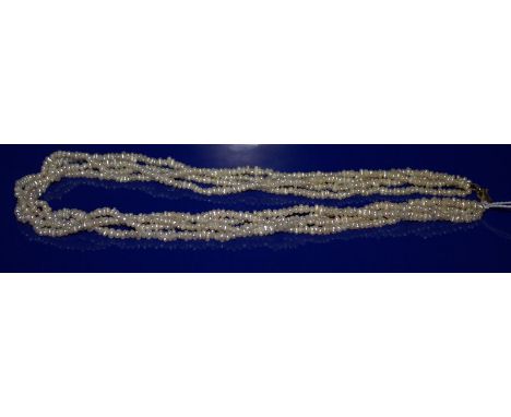 Four Strand Cultured Pearl Necklace, Length 16 Inches. 14ct Gold Clasp 