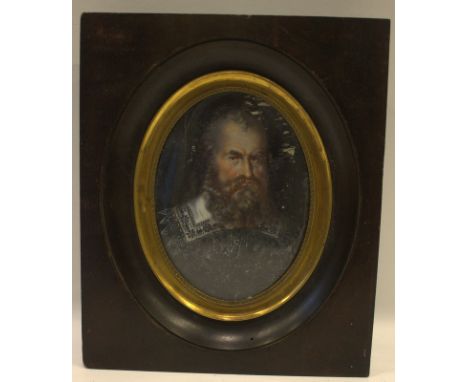 Antique Portrait Miniature On Ivory, Depicting An Elizabethan Gent, Signed And Dated A C Leon 1834, Convex Glazed, Ormolu Mou