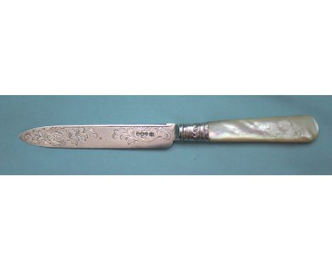 Ornate Victorian Silver Bladed Cake Knife With Mother Of Pearl Handle, Fully Hallmarked For Sheffield  g 1899. Length 8.5 Inc