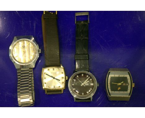 Collection Of Four Gents Wristwatches To Include A 17 Jewel manual Wind Sekonda, Manual Wind Day Date Timex, Estoral Deluxe &