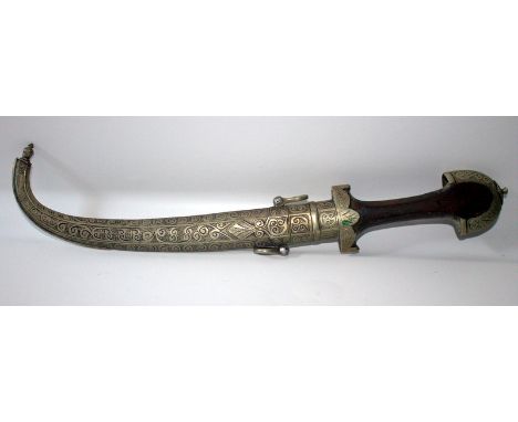 Middle Eastern Low Grade Silvered Metal Dagger And Scabbard, With Wooden Handle. 