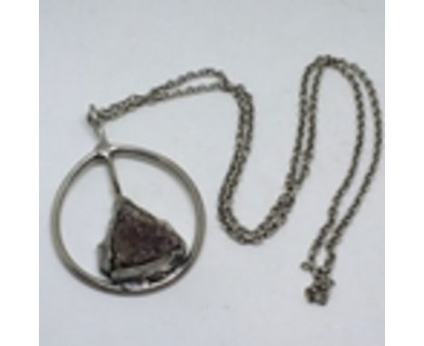 Large Retro Natural Amethyst Mounted Pendant & Chain. This necklace has been skillfully hand made - the design of the pendant