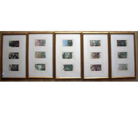 Set Of 15 Small Victorian Watercolour Drawings Of Flowers Of The Month With Poems Written In Ink, Some Pages Numbered, Probab