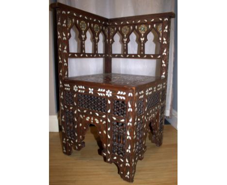 Antique Syrian Corner Chair, Inlaid With Bone, Mother Of Pearl And Ivory 