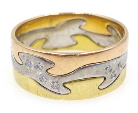 Georg Jensen tri-colour 18ct gold diamond set fusion ring hallmarked Condition Report Size = M