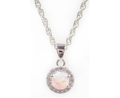 Silver opal pendant necklace stamped 925