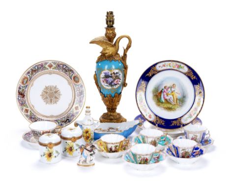  An assortment of mostly French and German porcelain,   various dates 19th and 20th centuries, including: a French turquoise-