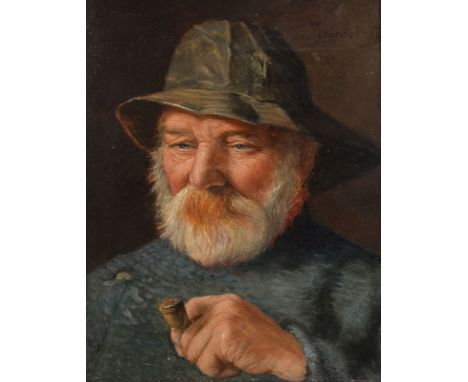 Claude Pratt (British 1860-1935) - Portrait of a fisherman smoking a pipe  Oil on board Signed, upper right 21 x 15cm (8 1/4 