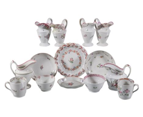  An assortment of New Hall type porcelain,   circa 1790, comprising: six various helmet jugs; various tea and coffee wares  a