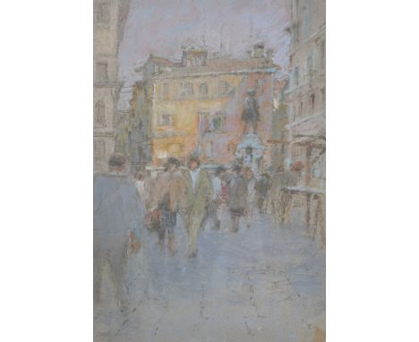 δ Diana Armfield (British b. 1920) - Market Stall, Piazza Bartolemeo Pastel Signed with initials, lower left 28 x 18cm (11 x 