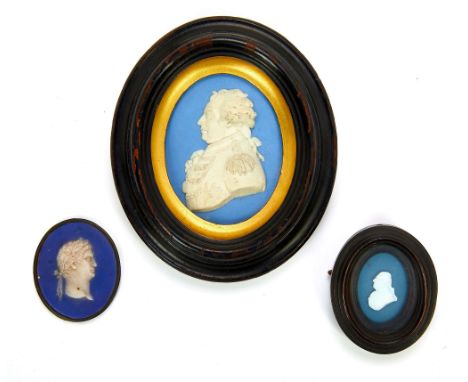  A Wedgwood solid pale-blue jasper plaque of Admiral The Viscount Duncan (1731-1804),   circa 1797, sprigged in white with a 