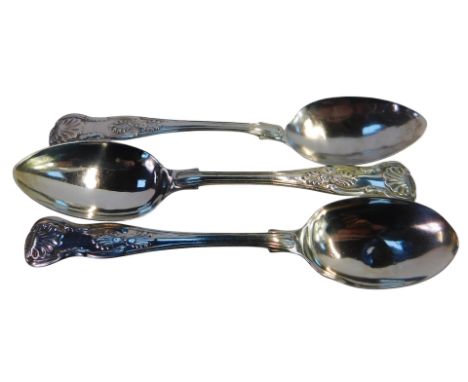 A set of three Victorian silver King's pattern dessert spoons, possibly Exeter, hallmarks worn, 3.02oz.