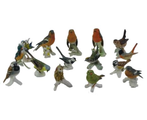 A group of Goebel pottery birds, including a robin, 13cm high, chaffinch, wren, robin, etc. (1 tray)