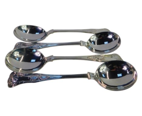 A set of four George III silver King's pattern soup spoons, Harrison Fisher and Co, London 1930, 12.23oz. 