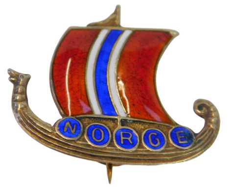 A Norwegian silver and enamel brooch, by H C Ostrem, in the form of a Viking ship.