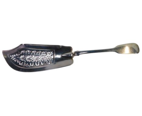 A Victorian silver Fiddle pattern fish slice, H J Lias and Son, London 1864, 5.51oz, 31.5cm long. 