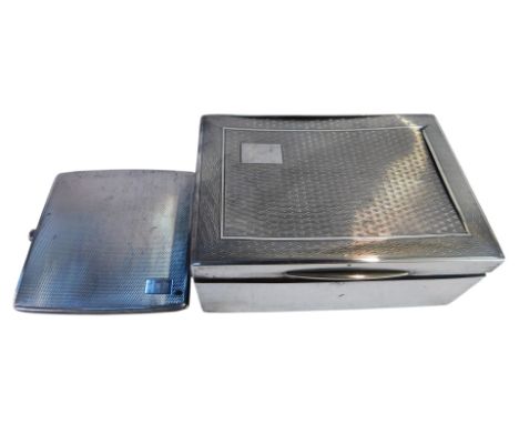 A George V silver cigarette case, with engine turned decoration, London 1922, 3.15oz, together with a George V cigarette box,