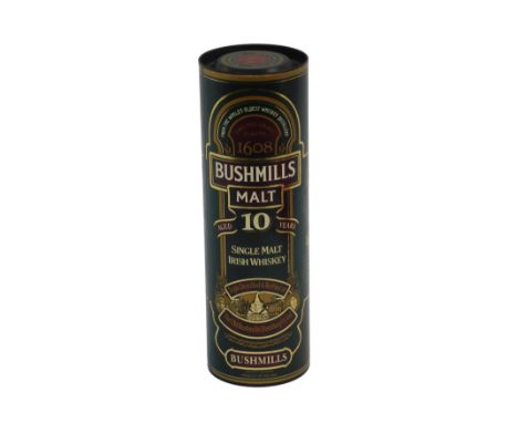 A bottle of Bush Mills Single Malt Irish Whiskey, Aged Ten Years, 700ml, boxed.