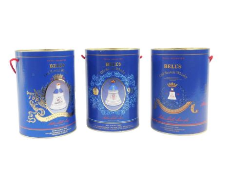 Three Bell's Scotch whisky commemorative decanters, to Celebrate the Birth of Princess Eugenie 1990, Princess Beatrice 1988, 