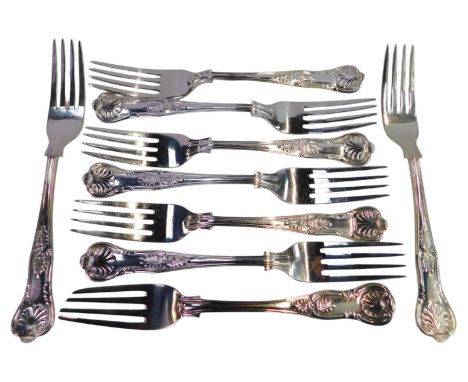 A set of nine George V silver King's pattern entree forks, Harrison Fisher and Co, Sheffield 1930, 17.24oz. 