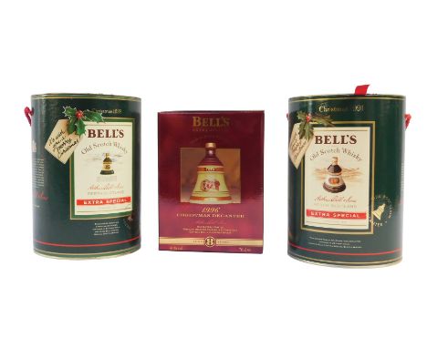 Three Bell's Scotch whisky Christmas decanters, for 1988, 1991, and 1996, two 70cl, one 75cl, each boxed.