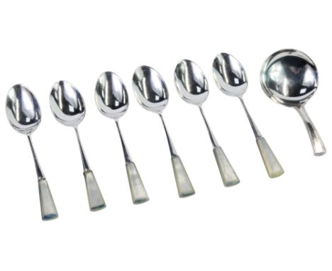 A set of six George V silver coffee spoons, each with a mother of pearl handle, William Hutton and Sons Ltd, Sheffield 1930, 