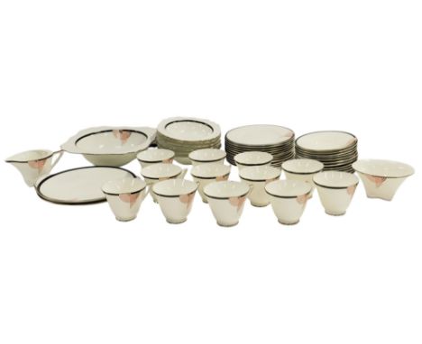 A Royal Doulton porcelain Tango pattern tea service, comprising cream jug, sugar bowl, pair of bread plates, twelve teacups, 