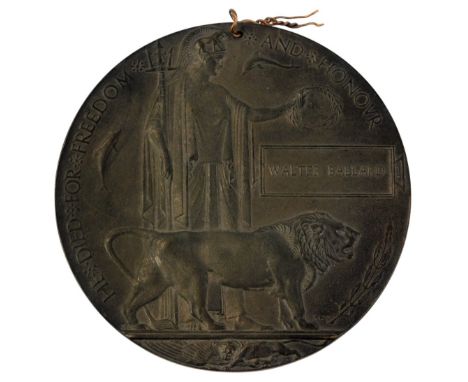 A First World War bronze death plaque or penny, named to Walter Ballard, drilled.