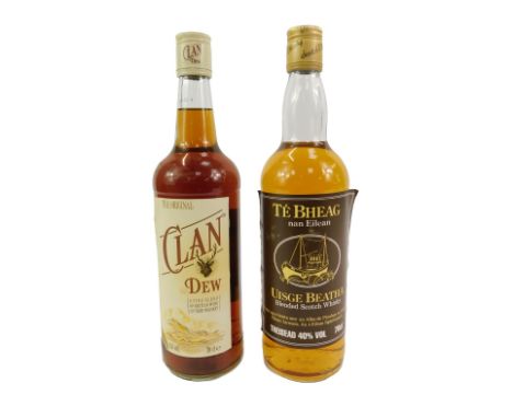 Two bottles of whisky, comprising The Original Clan Dew, 70cl, and Te Bheag Nan Eilean Blended Scotch whisky, 70cl.