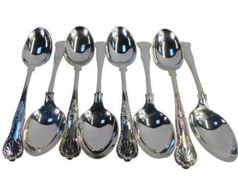 A set of eight George V silver King's pattern dessert spoons, Harrison Fisher and Co, Sheffield 1930, 16.49oz. 
