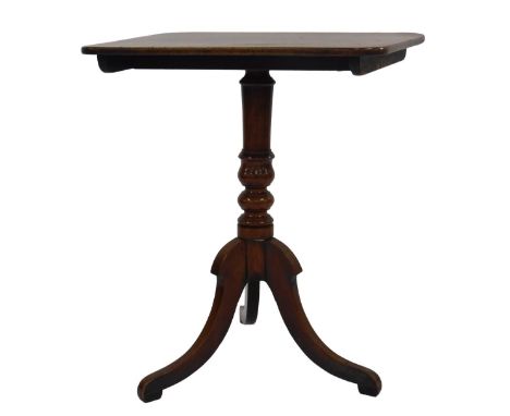 A 19thC walnut occasional table, the rectangular tilt top on a turned column, with tripod base, 68cm high, 58cm wide. 