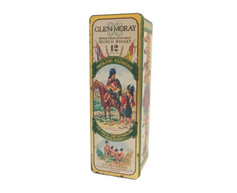 A bottle of Glen Moray Single Highland Malt Scotch whisky, twelve years old, 75cl, in a tin To Commemorate Scotland's Histori
