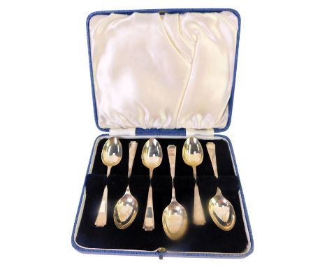 A set of six George VI silver coffee spoons, cased, Sheffield 1938, 2.3oz.