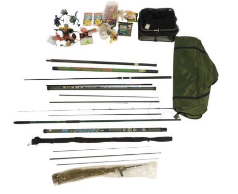 Various fishing tackle, to include whips, poles, unhooking mat, Shimano reel, various lures, floats and bait, etc. (a quantit