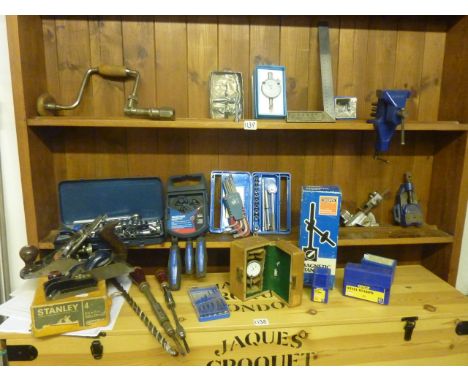 Two boxes containing an assortment of miscellaneous hand tools etc to include a Stanley No 4 plane in original cardboard pack
