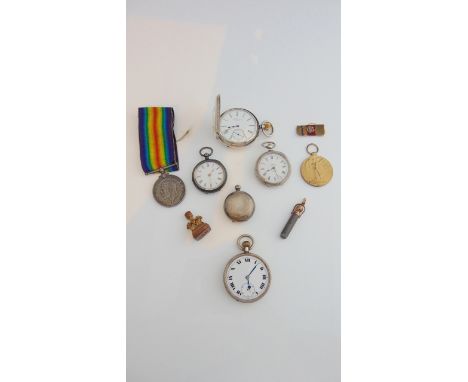 A sterling silver half-hunter pocket watch, J.W. Benson, London, the white enamelled dial with black Roman numerals, subsidia