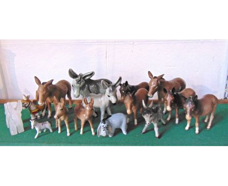 A quantity of Beswick models of donkeys and foals (8) together with a Beswick model of Eeyore, further donkeys including a Go