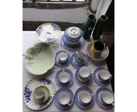 A collection of late 19th century Copeland China teawares with blue floral borders, together with a pair of early 20th centur