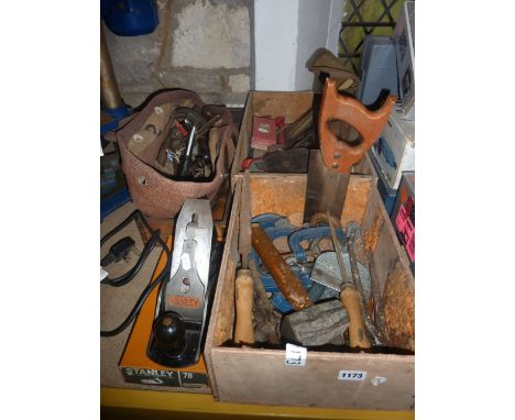 A quantity of mainly woodworking related hand tools to include Stanley planes, chisels, etc