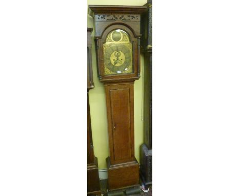 A Georgian oak longcase clock, the trunk with full length door, crossbanded in walnut with box wood and string inlay detail, 