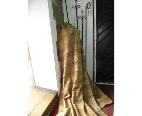 A pair of good quality tapestry style curtains and a number of ironwork rails and mounts