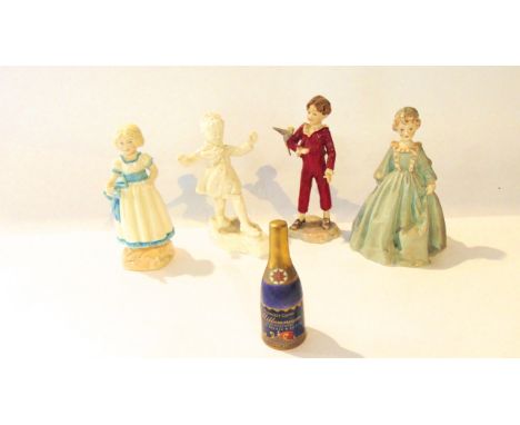 A collection of four Royal Worcester figures of children including Grandmother's Dress, The Parakeet etc. (one white glazed u