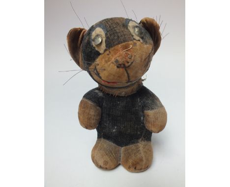 A RARE CHAD VALLEY 'OOLOO' THE CAT SOFT TOY, early 20th century, black and cream velvet body, painted detail and inset clear 