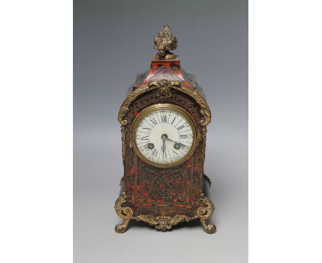A FRENCH VICTORIAN BOULLE-CASED BRACKET CLOCK, the enamelled dial with Roman and Arabic numerals, with eight day striking mov